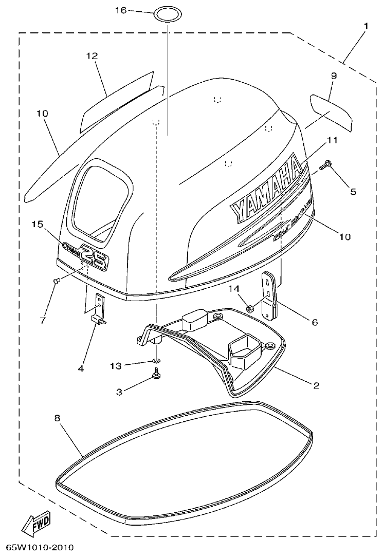 Yamaha F20A, F25A TOP COWLING parts diagram
